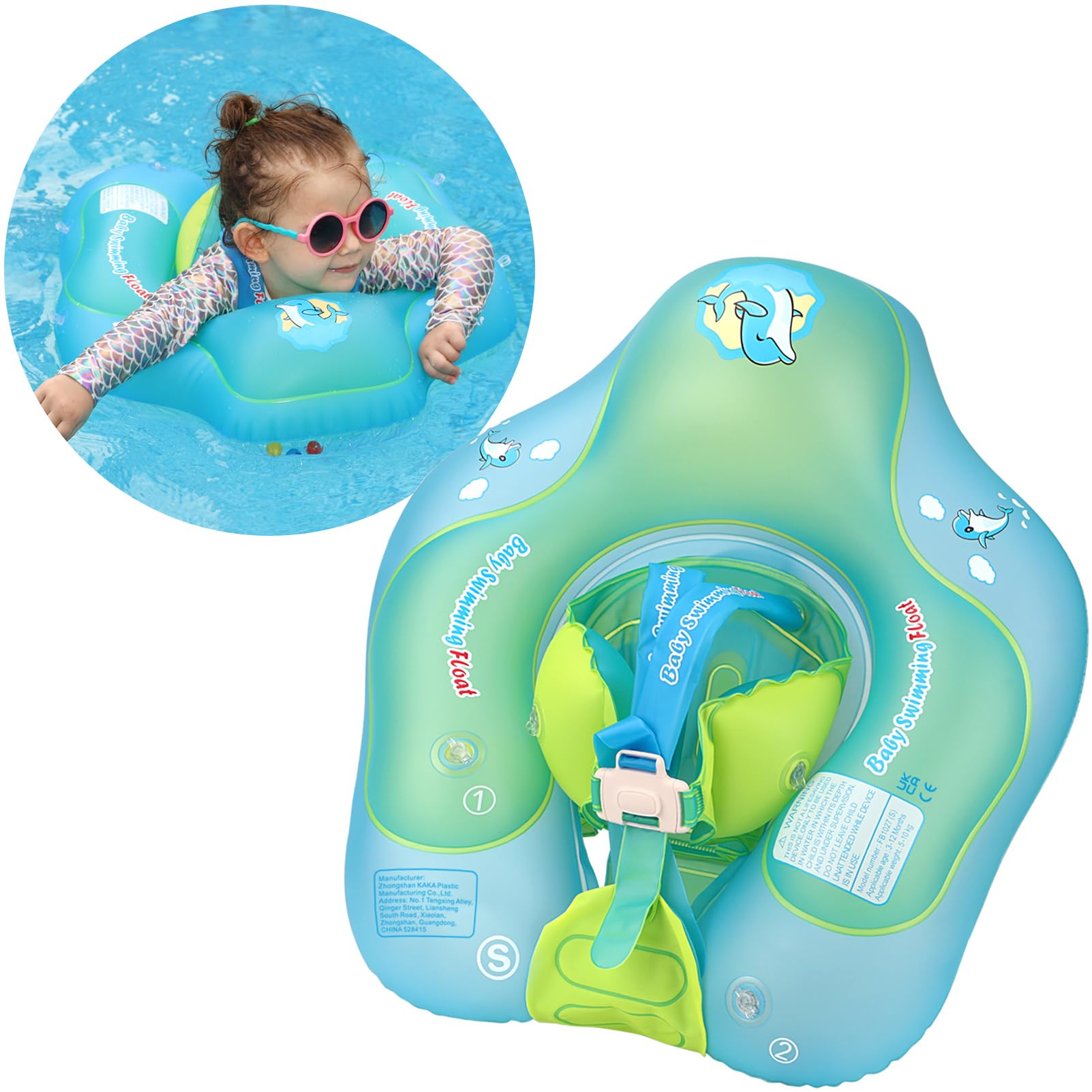 YOUWANLI Baby Swimming Float with Canopy - Safe and Fun Water Experience for Infants (Green, S)