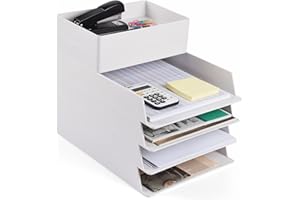 4 Tier Stackable Letter Tray Paper Organizer, White Desktop Stacking Paper Tray File Organizer, Plastic Desk Document File Tr