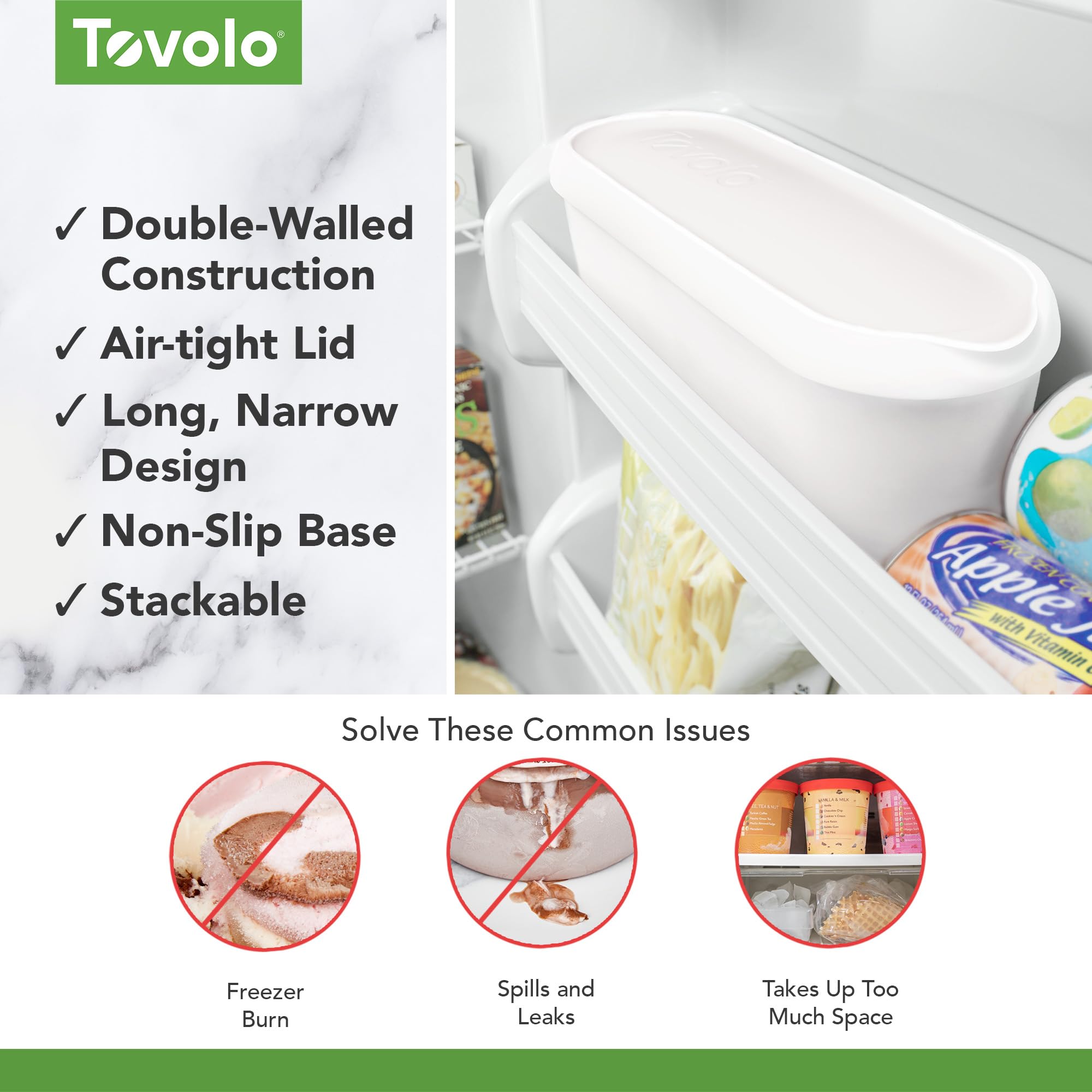 Tovolo Ice Cream Containers for Homemade Ice Cream, Glide-A-Scoop (2.5 Qt, White) - Stackable Ice Cream Storage Containers for Freezer - BPA-Free Ice Cream Tub with Lid & Non-Slip Base
