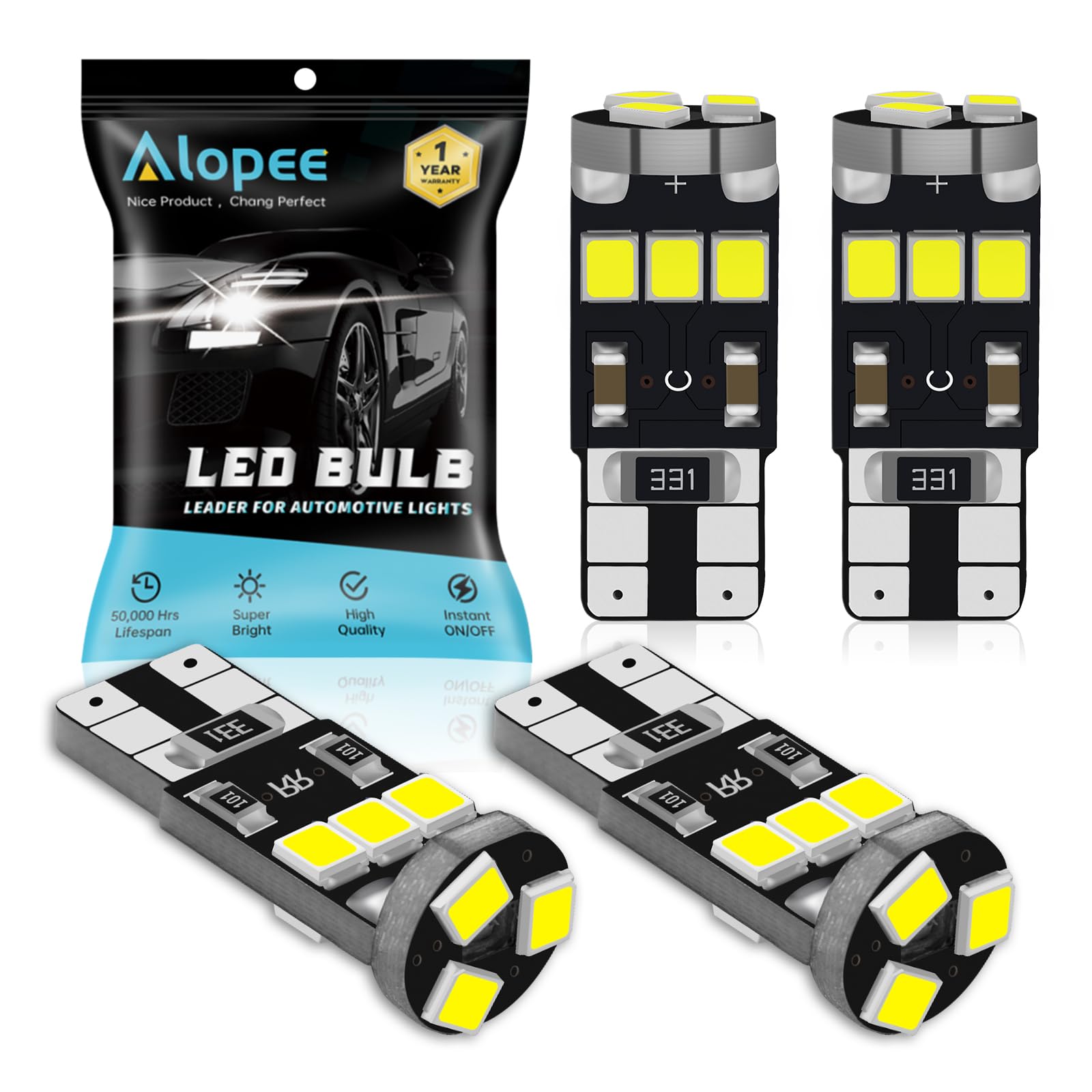 Alopee 501 Led Bulbs White 12V Canbus Error Free T10 W5W Led Bulb 9SMD 2835 Chips Replacement Car Bulbs for Map Dome Courtesy Dashboard Side Marker Number Plate Bulb (4 Pack)