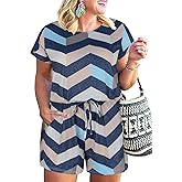 Nemidor Plus Size Rompers for Curvy Women Casual Summer One Piece Short Sleeve Loose Elastic Waist Jumpsuit with Pocket