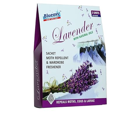 BlueOxy Wardrobe Freshener Sachets with Lavender Fragrance, 3 Units Pack