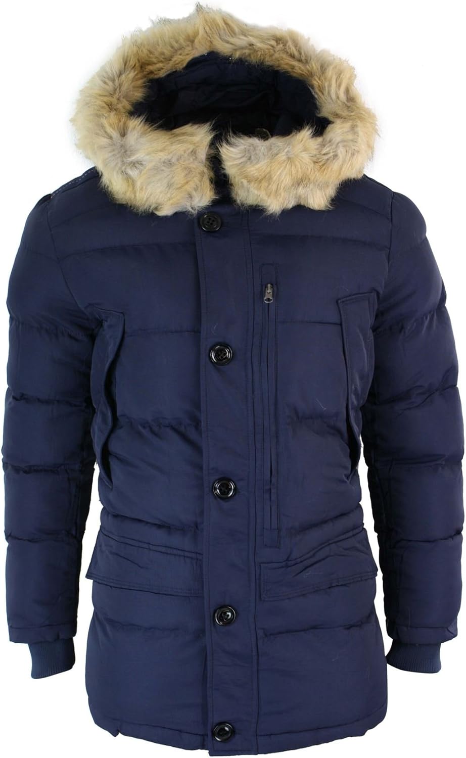 Mens Puffer Down Fur Hood Parka Mid 3/4 Jacket Warm Quilted Smart Casual Amazon.co.uk Clothing