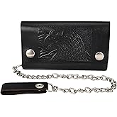 Leatherboss Genuine Leather Men Trifold Eagle Biker Chain Wallet Credit Card Holder for Motorcycle Bikers Truckers