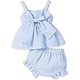 AuralBabe Newborn Baby Girl Clothes Summer Outfits Infant Ruffle Sleeveless Cute Bow Tank Tops 3 6 12 18 Months