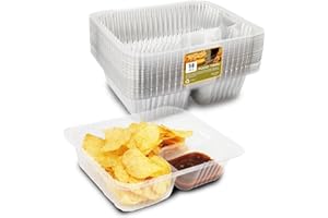 AHKUNMT 50 PC Nacho Trays Disposable, 22oz Plastic Nacho Containers with Chip and Dip Holder, 6x8 In 2 Compartments Clear Snack Trays for Kids,Parties, Movie Night Supplies (-22oz-50pc)