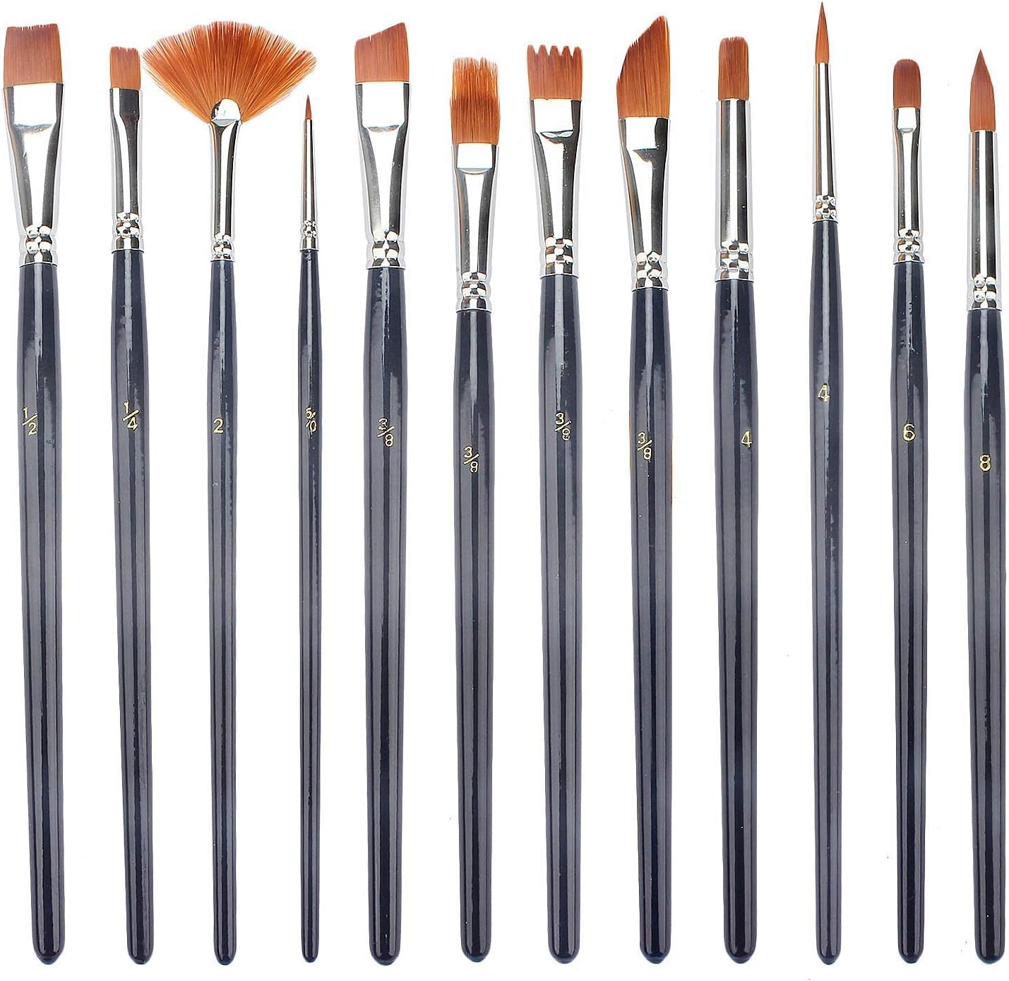 Soucolor 12 Pieces Paint Brush Nylon Hair Round and Flat Pointed Tip Art Painting Set for Watercolours Oils Acrylics and Detail Painting (12 Pieces Paint Brush)