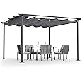HAPPATIO 12' X 12' Pergola Retractable Canopy for Backyards, Gardens, Patios, Outdoor Pergola with Sun Shade Canopy, Includes Ground Studs and Expansion Screws (Grey)