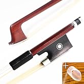 VINGOBOW Brazilwood Violin Bow 4/4 Full Size 74.5cm | Ebony Frog, Natural Mongolian White Horsehair, Well Balanced, Sweet Tone