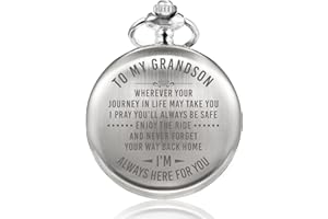 TREEWETO Mens Engraved Pocket Watch Gifts from Grandpa Grandma, Unique Birthday Gift Ideas for Grandson, Graduation Gifts for Him, Present for Men