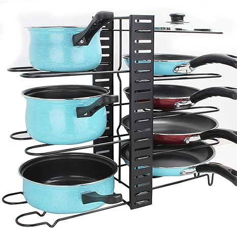 Amazon フライパン収納 鍋スタンド 鍋ふた置き 8段 調整可能 パンラック 鉄筋製 鍋収納 アイアンラック 鍋置き台 キッチンラック キッチン収納 ディスプレイスタンド オープンラック カフェ風 男前インテリア キッチンラック オンライン通販