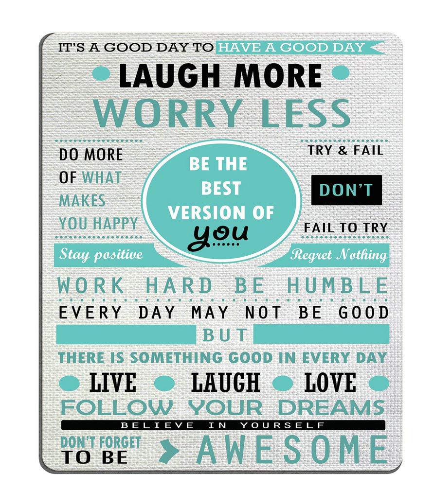 Wasach Mouse Pad Custom Design, Inspirational Quotes Laugh More Worry Less Don't Forget To Be Awesome,9.5 X 7.9 Inch (240mmX200mmX3mm)