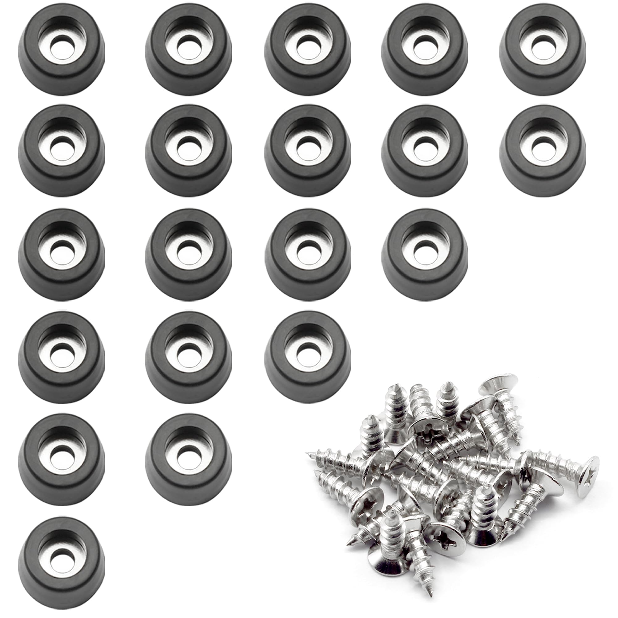 Rubber Cutting Board Feet with Stainless Washer and Screws, 1/2” Small Black Round Rubber Feet, Non Slip Bumper Pads for Furniture, Electronics & Application,20 Pack