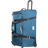 SCUBAPRO Sport 105 Wheeled Dive Bag with Telescopic Double-Bar Tow Handle, Carry Handles and Double Duffel Straps for Scuba Diving Gear, Denim Blue Color Fabric