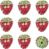 SUNNYCLUE 1 Box 30Pcs Disco Rhinestone Beads Bubble Round Charms 3D Fruit Red Strawberry Plastic Half Drilled Summer Chunky Loose Spacer Bead for Handmade Beadable Pens Jewelry Bracelet Decoration