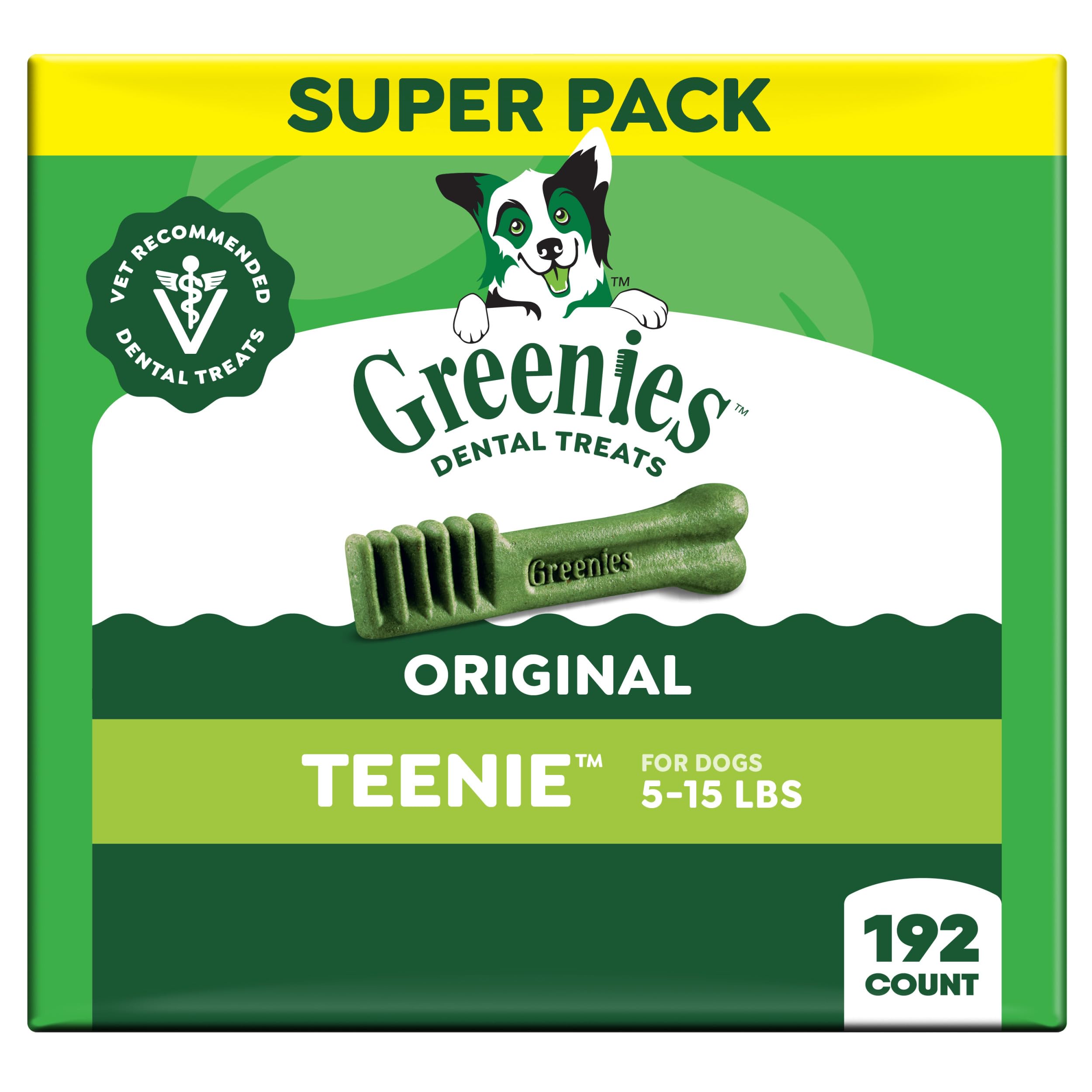 Greenies Veterinarian-Recommended Adult Natural Dental Dog Treats Teenie Size, Dog Dental Chews, Original Flavor, 54 oz. Pack, 192 Count