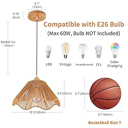 D12.5 Inch Boho Light Fixtures Boho Rattan Pendant