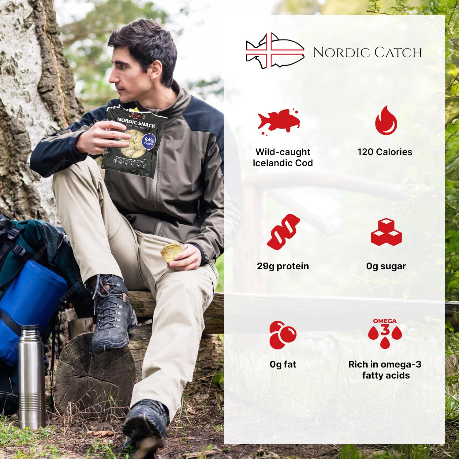 Nordic Catch Freeze Dried Cod Bites Seafood Snacks - Chips made from Wild Caught Icelandic Cod Fish - Healthy Dry Fish Snack, Rich in Omega 3 Fatty Acids, Protein Packed Keto Friendly Dried Fish Jerky - 35g Resealable Bag - 1pk