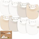 8-Pack Organic Baby Bibs for Boys, Girls - Soft Cotton Drooling and Teething Bibs for Baby Girl & Boy, Extra Absorbent, Easy to Clean & Put On for Toddler, Newborn, Infant 0-24 Months (Pure)