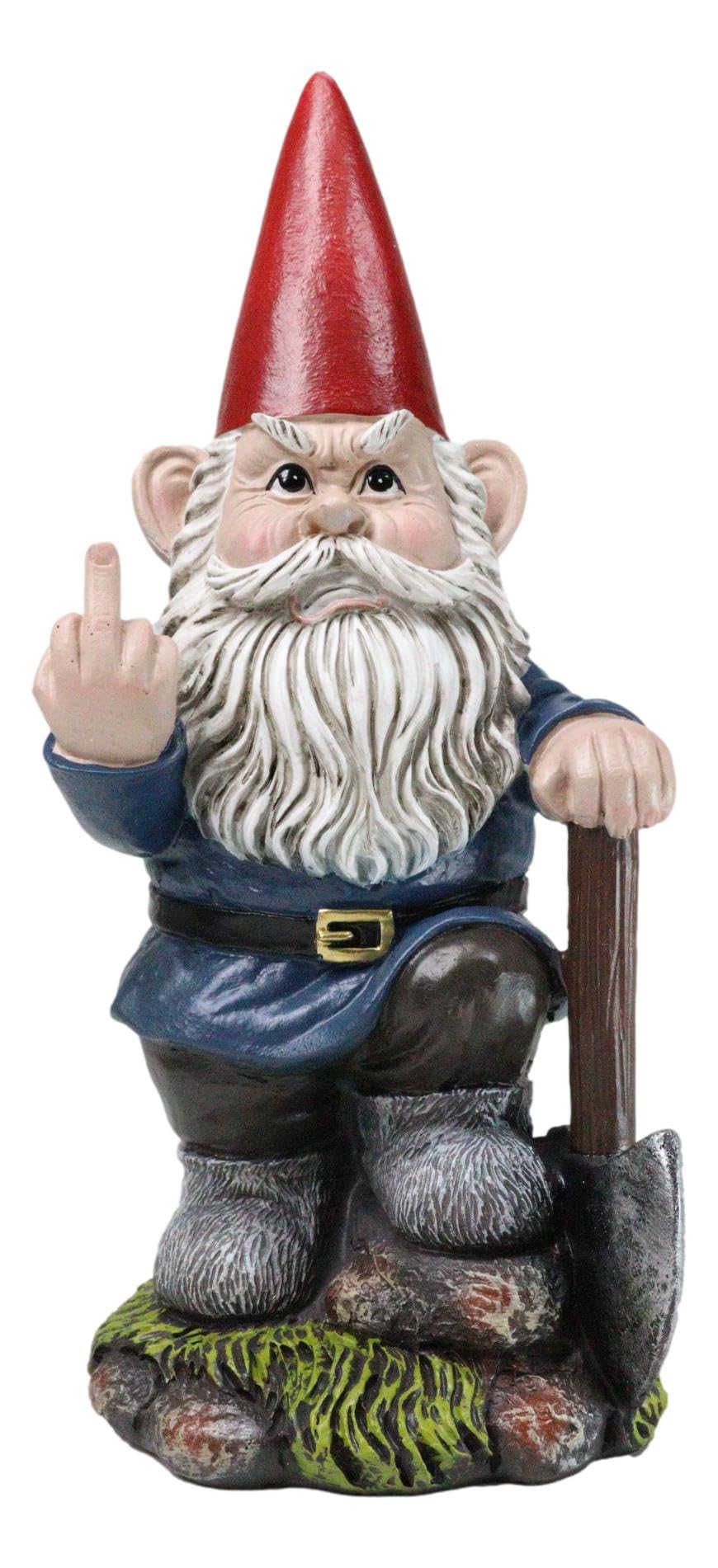Ebros Rude Garden Greeter Go Away! Dwarf Flip The Bird Statue - Patio, Outdoor, Poolside Garden Figurine As Whimsical Decor - Magical Fantasy (9" You Dig? Shovel Gnome)