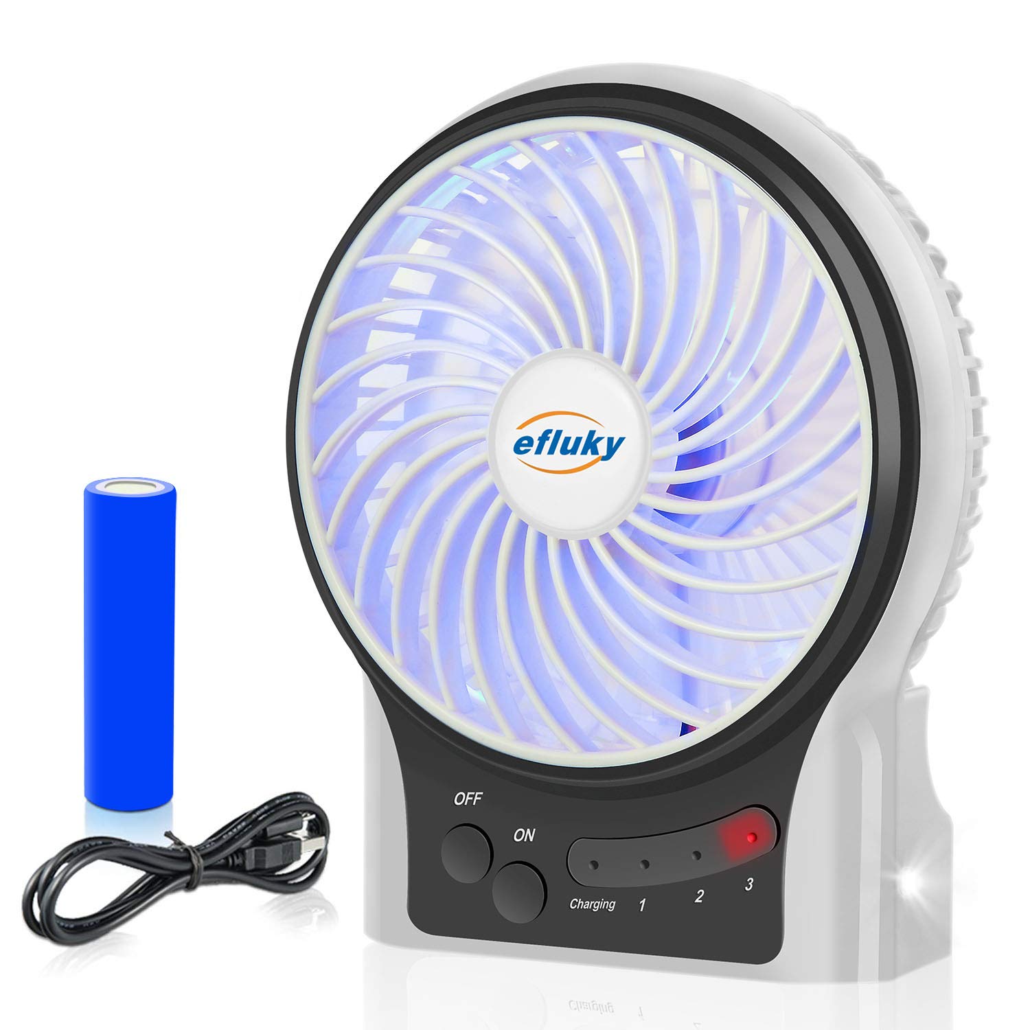 efluky Mini Desk Fan, Rechargeable Battery Operated Fan with LED Light