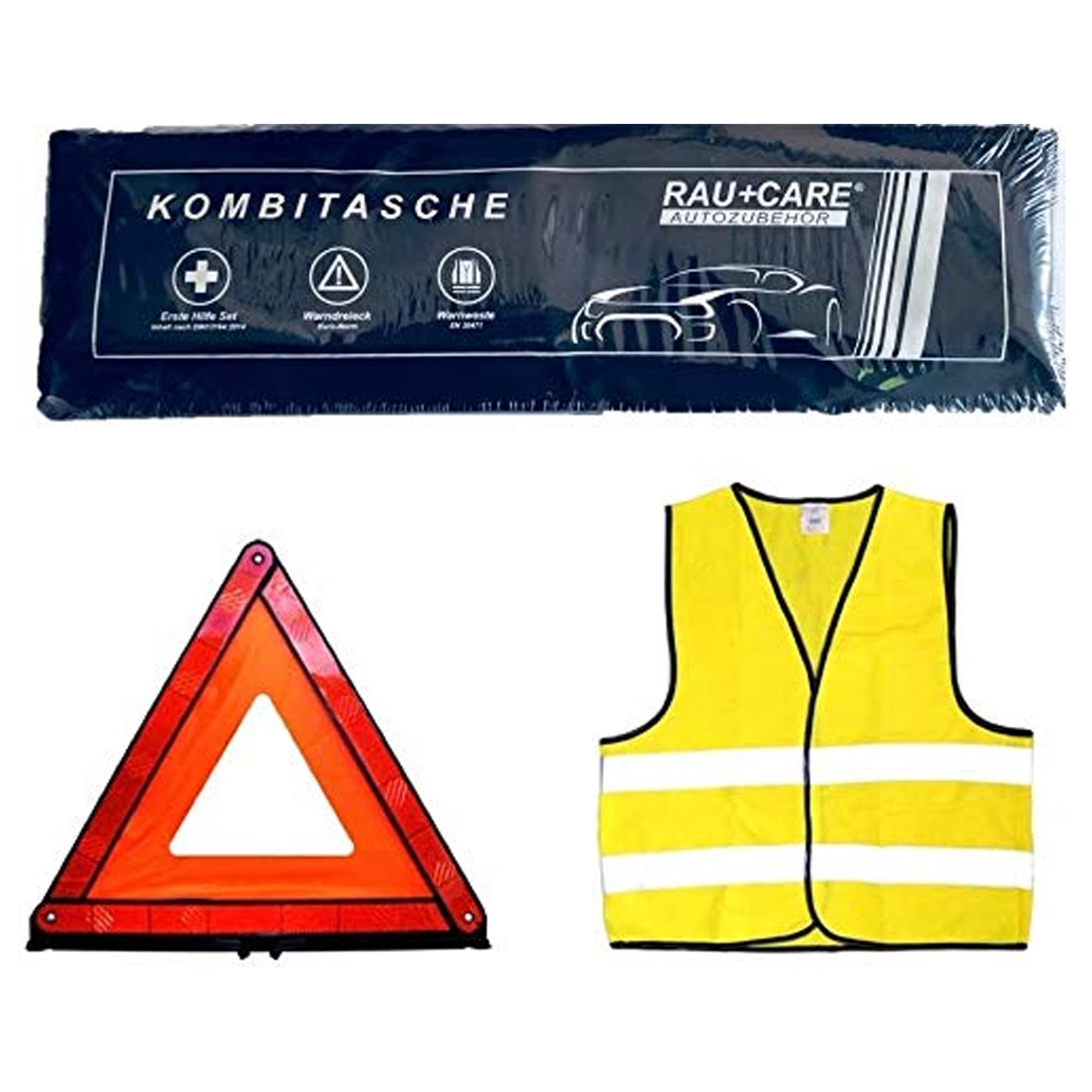 Tuningmods® 237896 3-in-1 Car First Aid Kit Combination Bag - Trio with High Visibility Vest, First Aid Kit and Warning Triangle