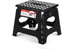 ACSTEP Folding Step Stool for Adults-11 Height Lightweight Plastic Stepping Stool. Foldable Step Stool Hold up to 300lbs Non Slip Collapsible Stool Black