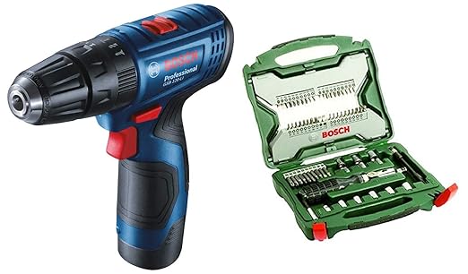 Bosch GSR120-Li Cordless Drill Driver, 12V Double Battery with Bosch Extendable Screwdriver Set (65-Pieces)