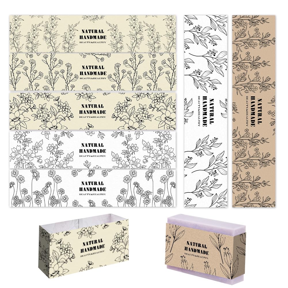 PH PandaHall 9 Styles Plants Soap Wrappers, 90pcs Soap Packaging Paper Soaps Wrap Paper Tape Vertical Soaps Labels Sleeves Covers for Spring Homemade Gift Wrapping, 21cm