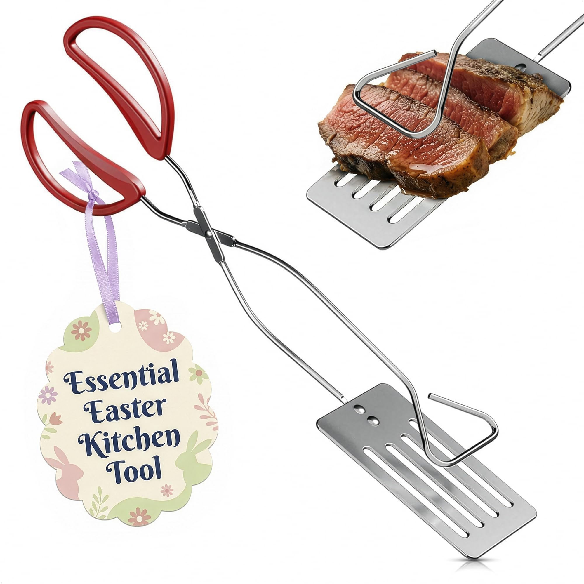 Photo 1 of 14.3" BBQ Spatula Tongs for Cooking - 2 in 1 One Hand Flip & Grip Stainless Steel Long Grill Tongs for Outdoor Grill, Ergonomic BBQ Turner - Multifunctional Grilling Spatula for Easter Outdoor Cooking