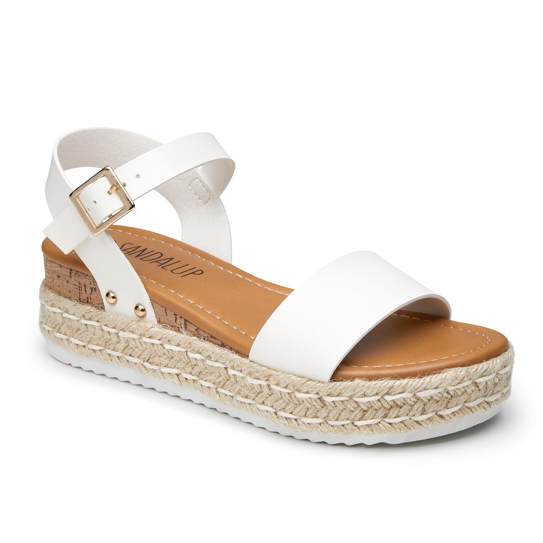 Photo 1 of SANDALUP Women's Platform Sandals Open Toe Ankle Strap Espadrilles Buckle Wedges Shoes for Women Sandals White 9