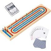 Cribbage Board Game Set - Complete Cribbage Kit for 2-4 Players - Includes 9 Pegs, Deck of Playing Cards &amp; Continuous 3 Track Board - Perfect for Family Game Night &amp; Travel (Ages 8+)