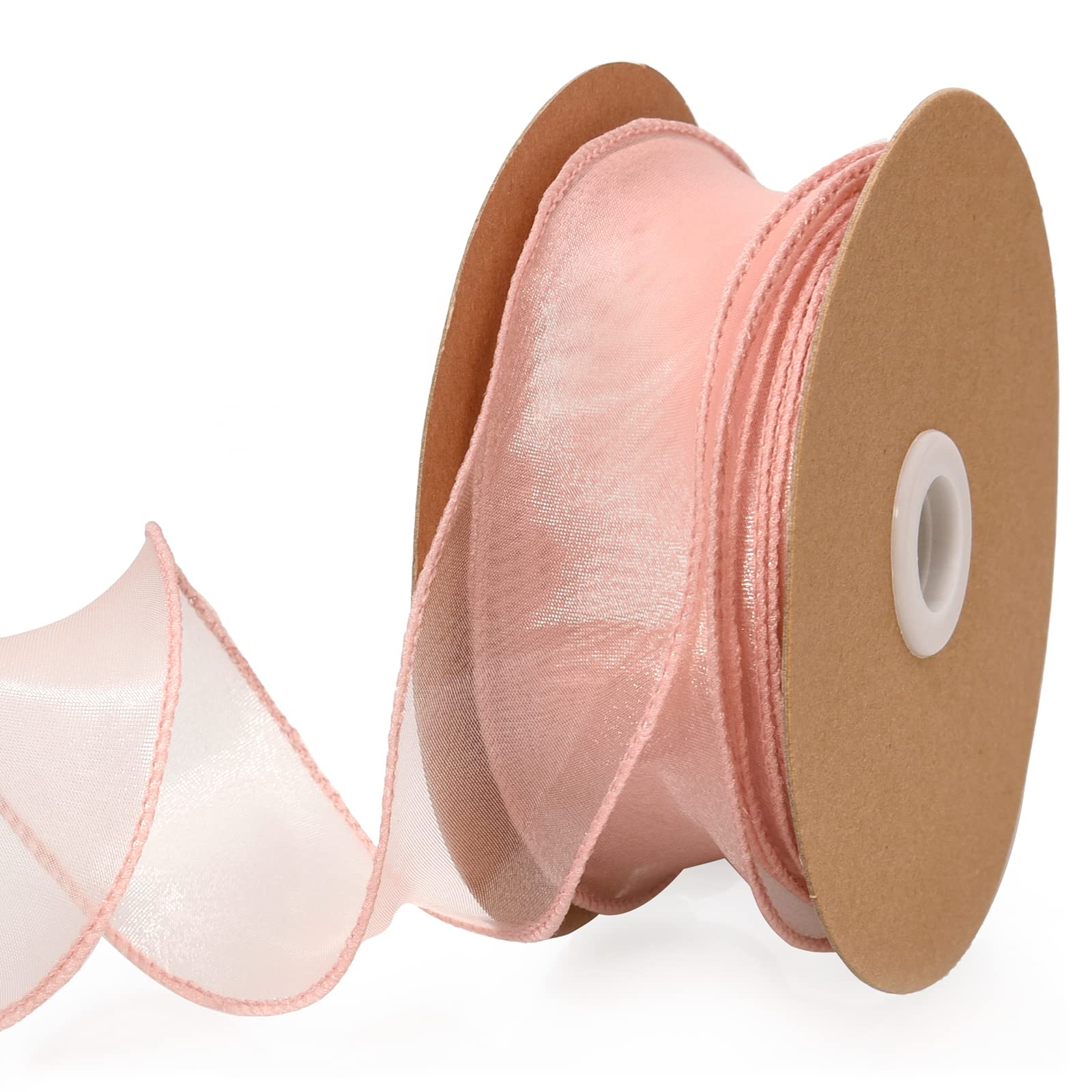 Photo 1 of 1.5 Inch Sheer Organza Ribbon Nude Pink Wavy Knot Wired Ribbon 25 Yards for Gift Wrapping, Bouquet Wrapping,Craft?Christmas-Birthday-Wedding-Party Decoration (1.5 inch, Nude Pink)