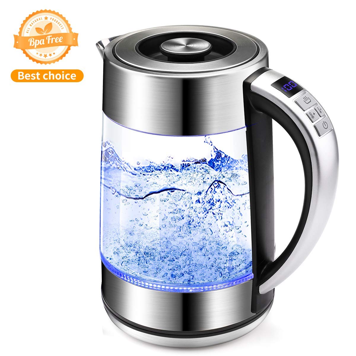 Electric Glass Kettle Cordless,1.7 L Morpilot Tea Kettle with Blue Illumination LED Light,Strix Control Double Layer Fast Boil Kettles with Auto Shut Off & Overheating Protection, BPA Free
