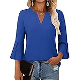 GKBK Women's Blouses Ruffle 3/4 Sleeve Dressy Top V Neck Casual Tunic Blouses Business Shirts S-XXL