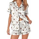 CENCORY Women’s Silk Satin Pajama Set Short Sleeve Button Down 2 Piece PJs Valentine’s Day Pajamas-Bridal