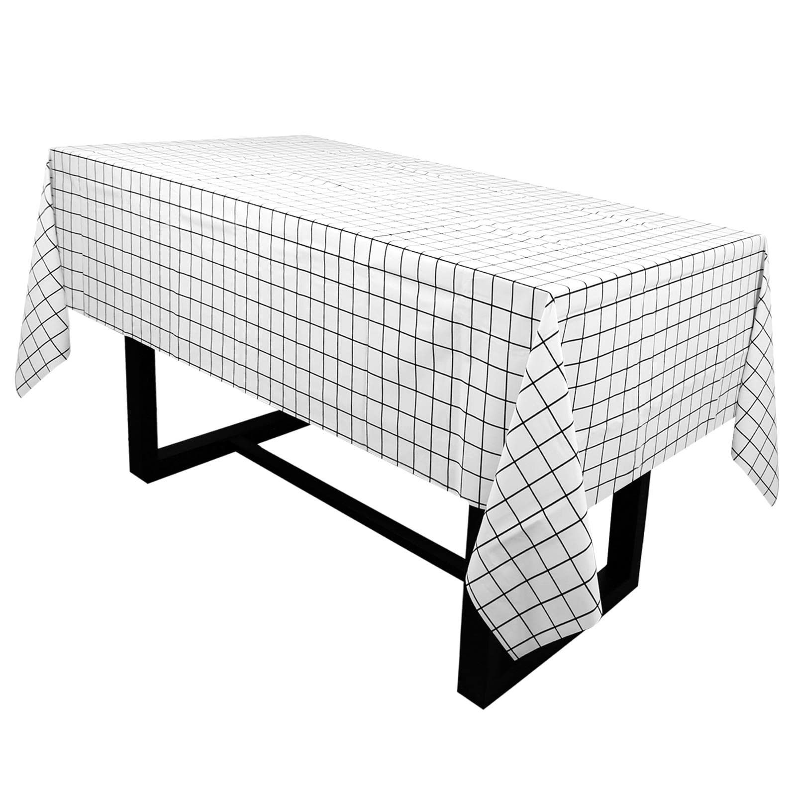 32nd PVC Check Pattern Tablecloth Cover, Easy Clean Wipeable Table Cloth Suitable for Indoor and Outdoor Use (175cm X 140cm) - White Check