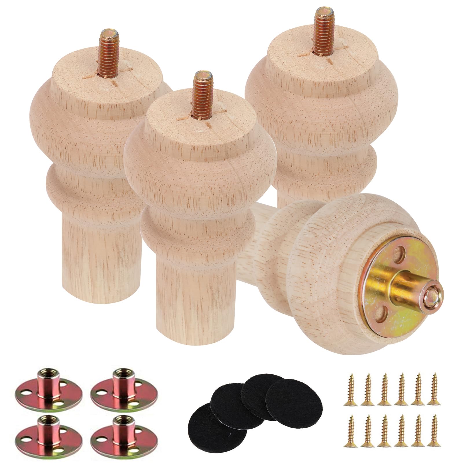 Photo 1 of Txcucc 4 Inch Wooden Unfinished Bun Feet for Dresser Legs Couch Sofa Cabinet Ottoman DIY Replacement Wood Furniture Legs Set of 4 M8 Bolt Screw in (4”)