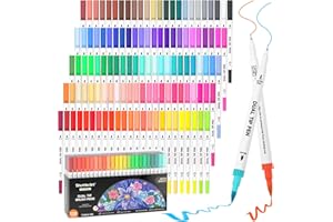 Shuttle Art 120 Colors Dual Tip Brush Art Marker Pens with 1 Coloring Book, Fineliner and Brush Dual Tip Markers Set Perfect 