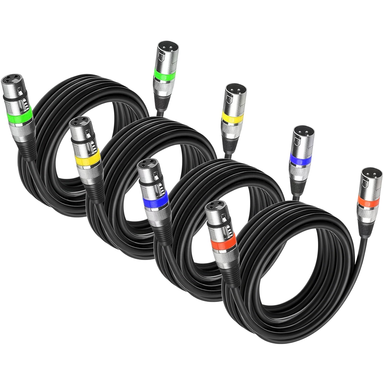 wecan 4 Packs 3 Pin Dmx Cable Dmx Lighting Cable, Dmx Cables 5m 15ft Female to Male XLR Cable, Mic Leads XLR Cables XLR Wire for Stage Lights or DJ Mixer System Dmx Wire Signal Connection