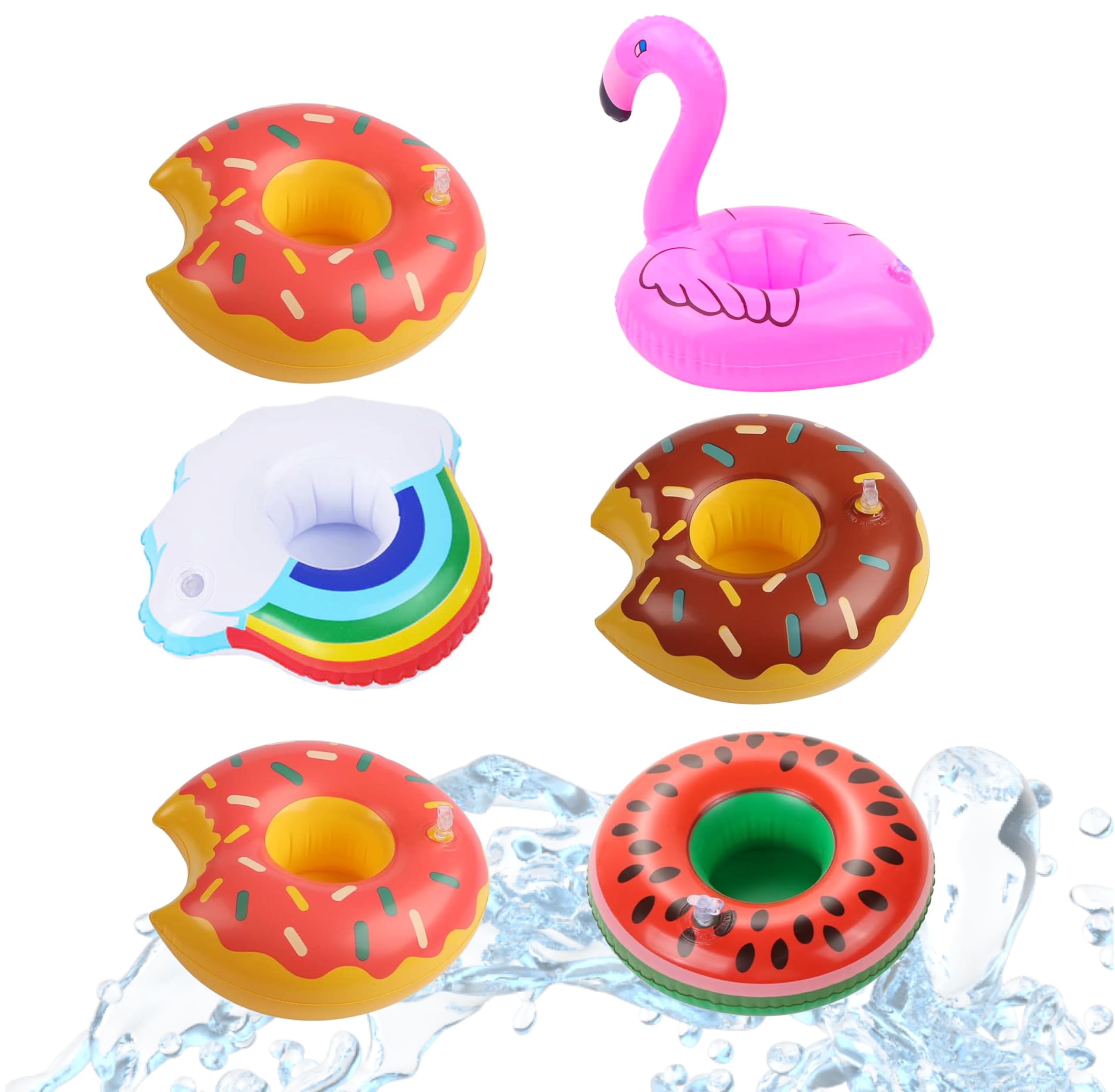 6 x Drink Holder Mix Inflatable Air Mattress Swimming Ring Swimming Ring for Pool, Water, Cocktail Holder, Beer Holder, Mug, Can Holder, Cup Holder Beer (Drink Holder Mix)