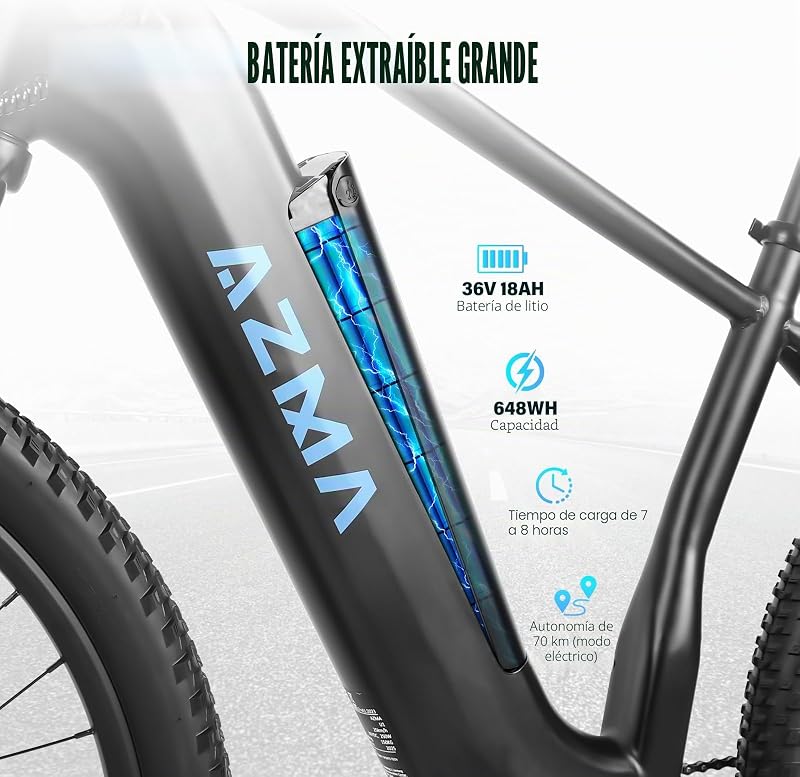 Bicicleta Electrica Adultos 27.5"/29", 8 Velocidades con Bateria Desmontable 720Wh/648Wh, Autonomía 100-150 km – Ebike para Montaña y Urbanos (Negro-u1)