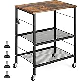 Kitchen Island on Wheels with Storage 3 Tier Microwave Oven Stand Industrial Kitchen Cart Rolling Bakers Rack Utility Cart wi