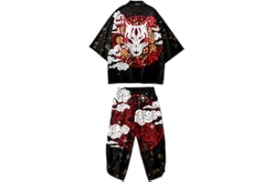 DOSLAVIDA Men's Japanese Kimono Jacket Set Stylish Open Front Coat With Shorts Chinese Style Printed Cardigan Suit