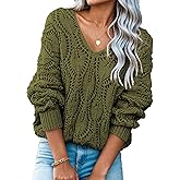 Dokotoo Women's Fall Sweaters V Neck Crochet Hollow Out 2025 Trendy Casual Winter Pullover Sweaters