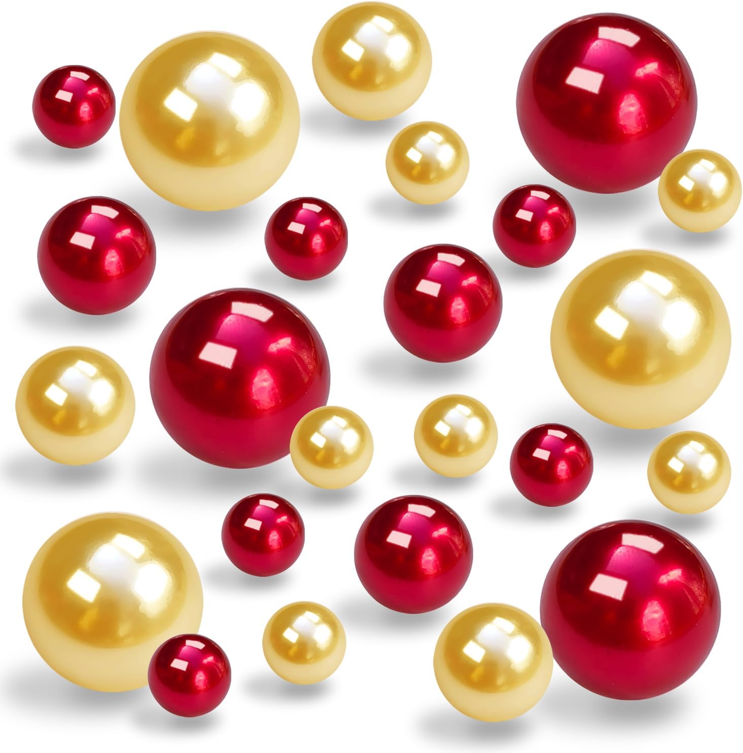 Vase Fillers - LWQYHTT Floating Pearl for Vase Filler and Transparent Water Gels No Hole Floating Pearl Beads for Wedding Centerpiece Home Table Decor, Pearls for Brush Holder 130PCS (Gold, Red)
