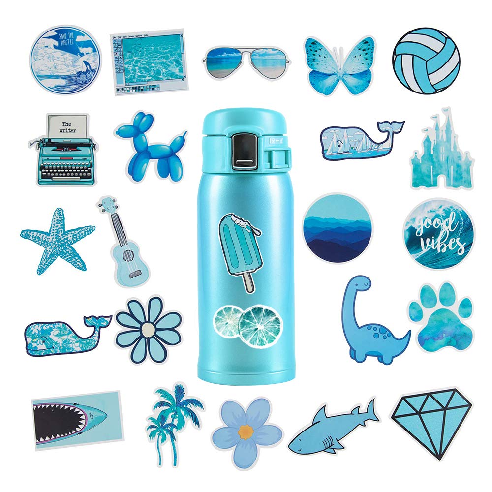 Sunvito Stickers for Water Bottles, 53 Pack Laptop Stickers for Guitar, Skateboard, Phone, Luggage, Cute Waterproof Stickers for Teens, Girls, Kids (Blue)