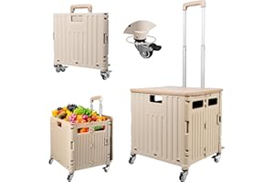 Katsuyoku Foldable Utility Cart with Wheels, Grocery Cart with Wheels Collapsible Rolling cart, Collapsible Basket for Shoppi