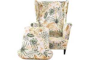 URABLAZ Printed Wingback Armchair Slipcovers 2 Pieces Wingback Chair Cover Stretch Sofa Slipcover Armchair Covers Wing Chair Furniture Protector with Elastic Bottom for Bedroom Living Room Hotel