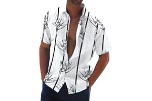 SHUSUEN Hawaiian Shirt for Men Striped Print Camp Collar Shirts Short Sleeve Button Down Tops Casual Summer Beach Blouses
